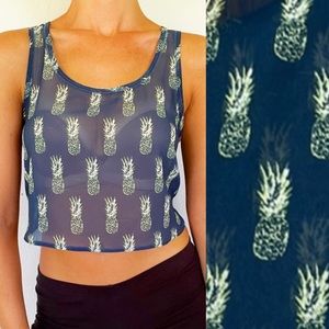 Bethany Mota sheer pineapple print racerback crop top size medium